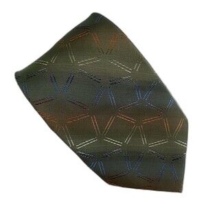 Pierre Cardin VTG Mens Silk Tie Business Formal Green Geometric Necktie